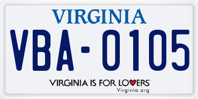 VA license plate VBA0105