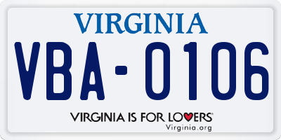 VA license plate VBA0106