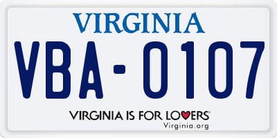 VA license plate VBA0107