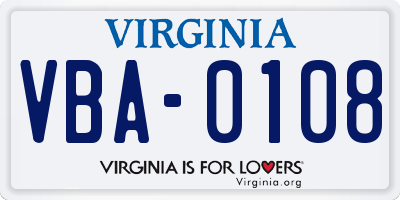 VA license plate VBA0108
