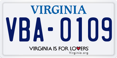 VA license plate VBA0109