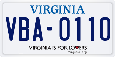 VA license plate VBA0110