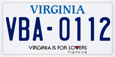 VA license plate VBA0112