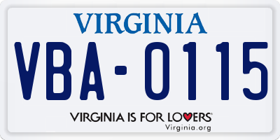 VA license plate VBA0115
