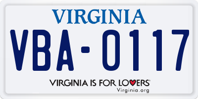VA license plate VBA0117