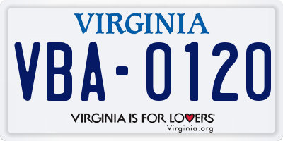 VA license plate VBA0120