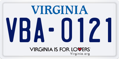 VA license plate VBA0121