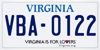VA license plate VBA0122