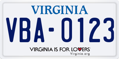 VA license plate VBA0123