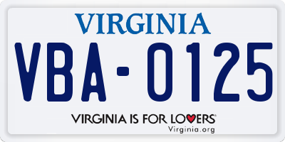 VA license plate VBA0125