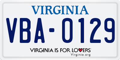 VA license plate VBA0129