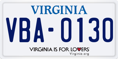VA license plate VBA0130