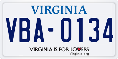 VA license plate VBA0134