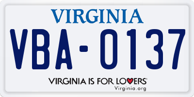 VA license plate VBA0137
