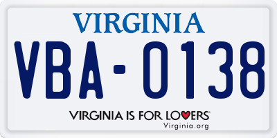 VA license plate VBA0138