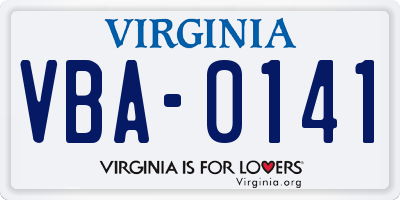 VA license plate VBA0141