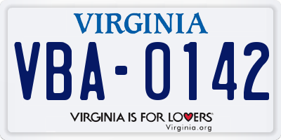 VA license plate VBA0142