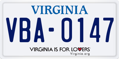 VA license plate VBA0147