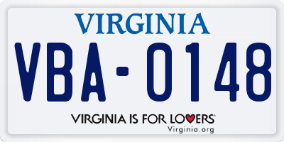 VA license plate VBA0148