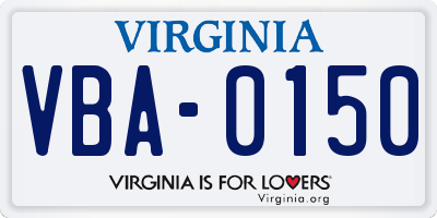 VA license plate VBA0150