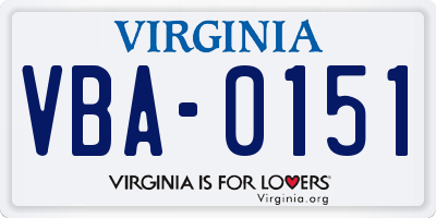 VA license plate VBA0151