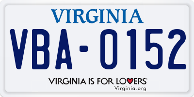 VA license plate VBA0152