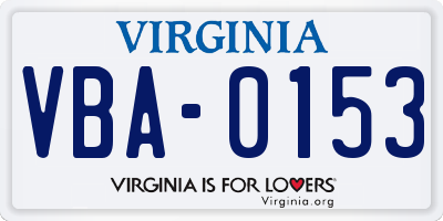VA license plate VBA0153