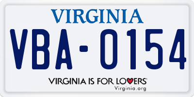 VA license plate VBA0154