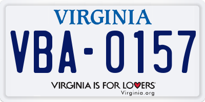 VA license plate VBA0157