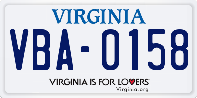 VA license plate VBA0158