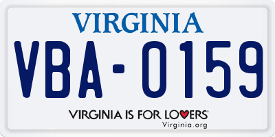 VA license plate VBA0159