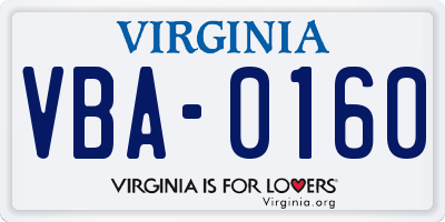 VA license plate VBA0160
