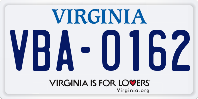 VA license plate VBA0162