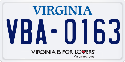 VA license plate VBA0163