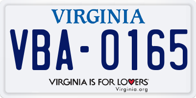 VA license plate VBA0165
