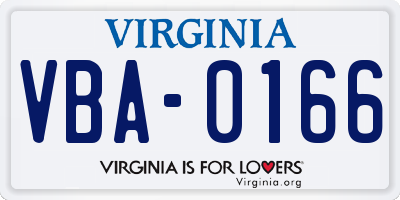 VA license plate VBA0166