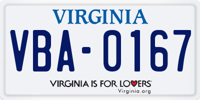 VA license plate VBA0167