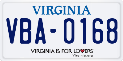 VA license plate VBA0168