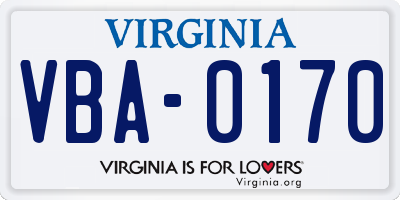 VA license plate VBA0170