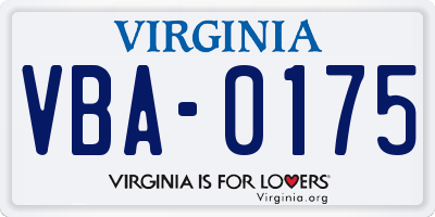 VA license plate VBA0175