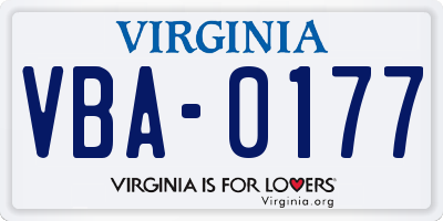 VA license plate VBA0177