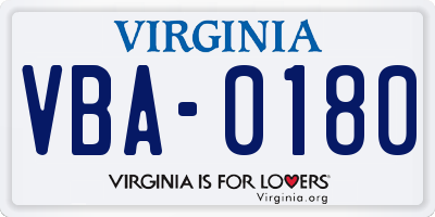 VA license plate VBA0180