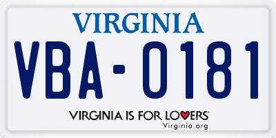 VA license plate VBA0181