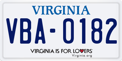 VA license plate VBA0182