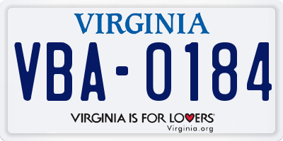 VA license plate VBA0184