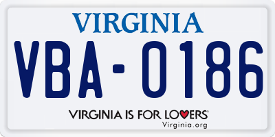 VA license plate VBA0186