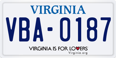 VA license plate VBA0187