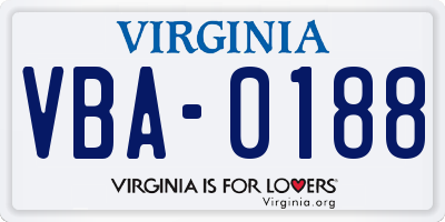 VA license plate VBA0188