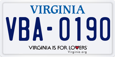 VA license plate VBA0190