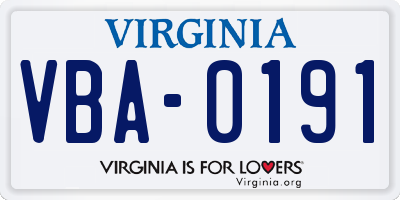 VA license plate VBA0191